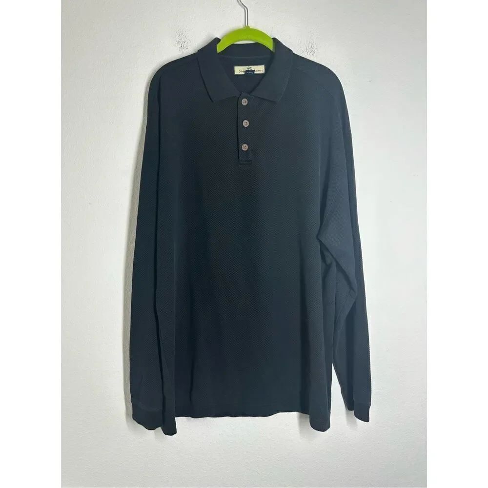Tommy Bahama Silk Blend Polo Shirt Long Sleeve Black Size L